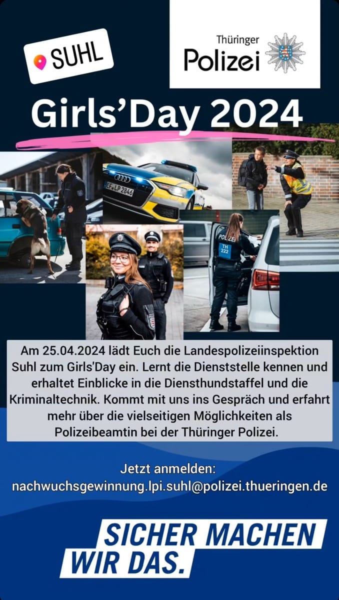 Blaulicht Polizei Bericht Suhl: GirlsDay in der Landespolizeiinspektion Suhl